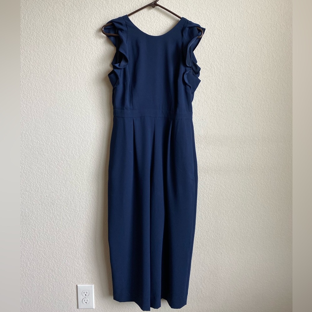 J. Crew Navy Jumpsuit with Ruffle Sleeves